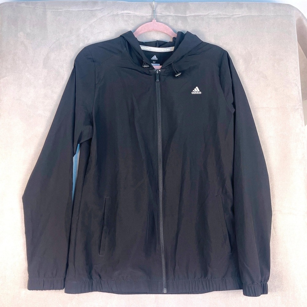 Adidas Golf Mens Black Full Zip Hooded Windbreaker Jacket Size Medium RN88387